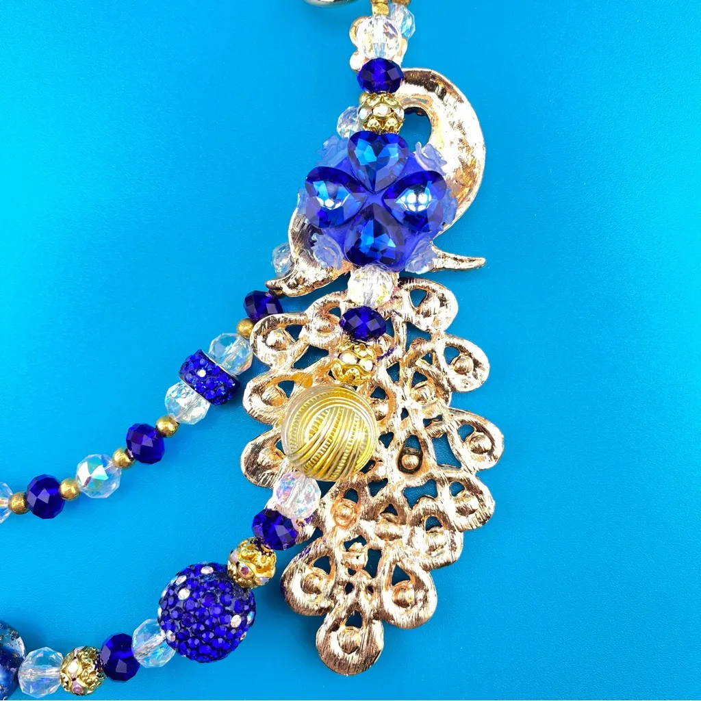 🦚Luxury Bag/Phone Chain Charm/Keychain Blue Rhinestone PEACOCK Crystal Beads - Image 10