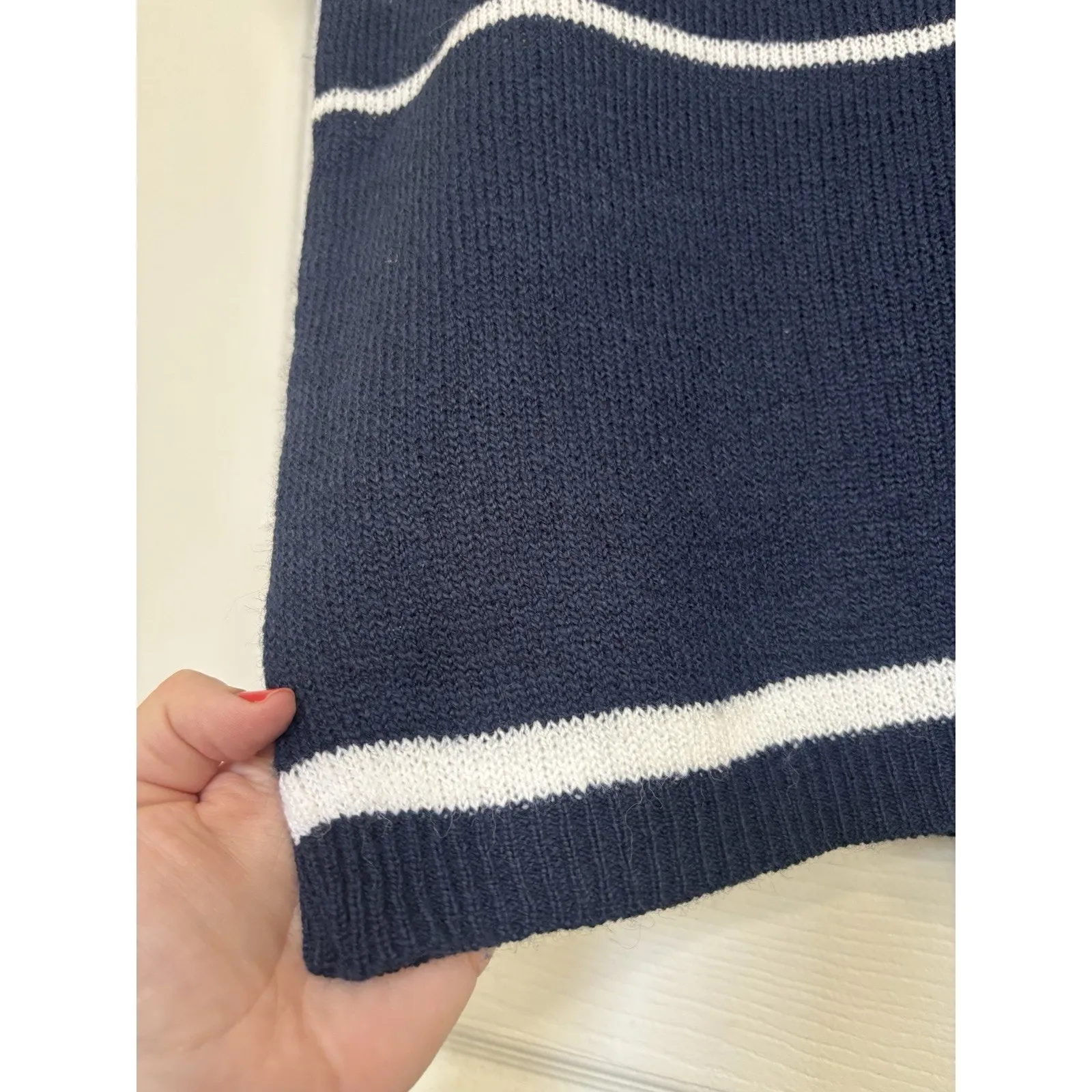 Vtg Y2K Bobbie Brooks Navy White Striped Short Sleeve Boxy Sweater Small Blue - Image 5