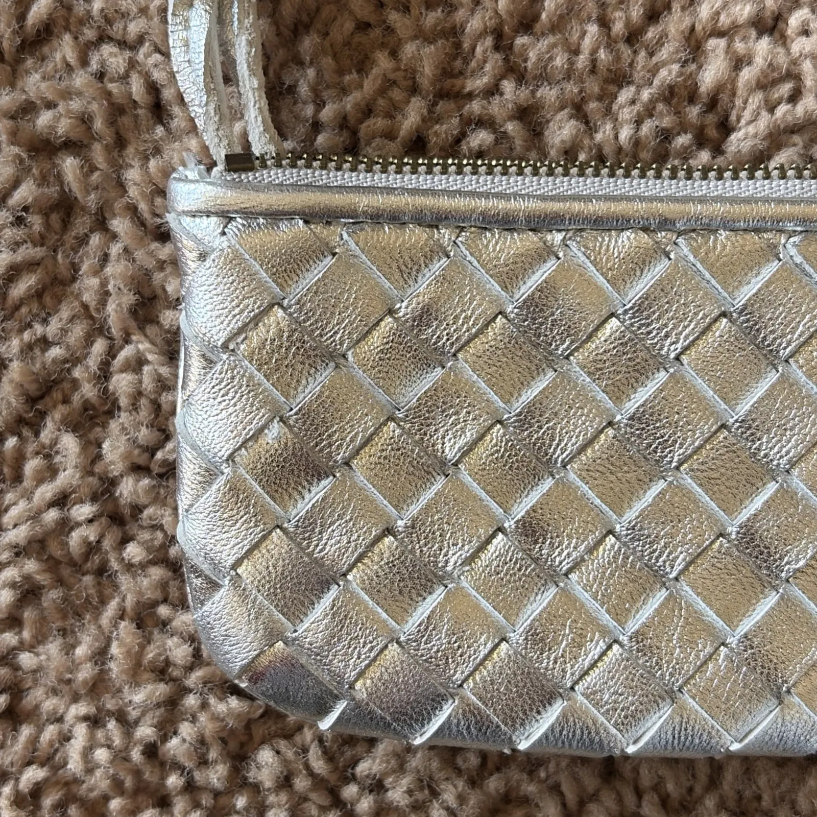 COCHNI Italy Silver Braided Leather Coin Pouch Small Zip Pouch Wristlet Dust Bag - Image 10