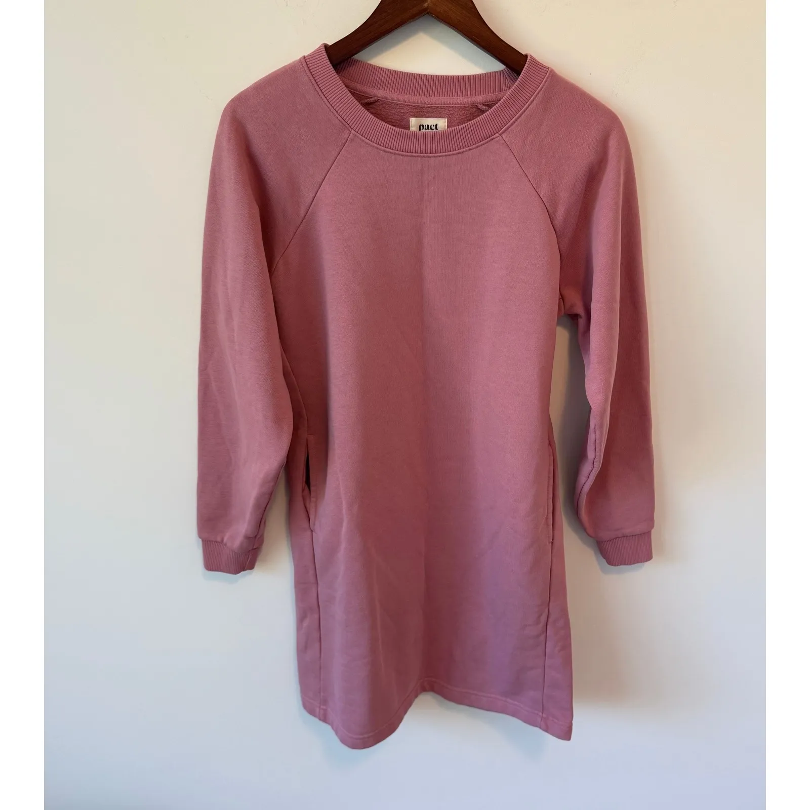 Pact‎ Essential Sweatshirt Dress Size M Organic Cotton Pockets Long Sleeve Pink - Image 5