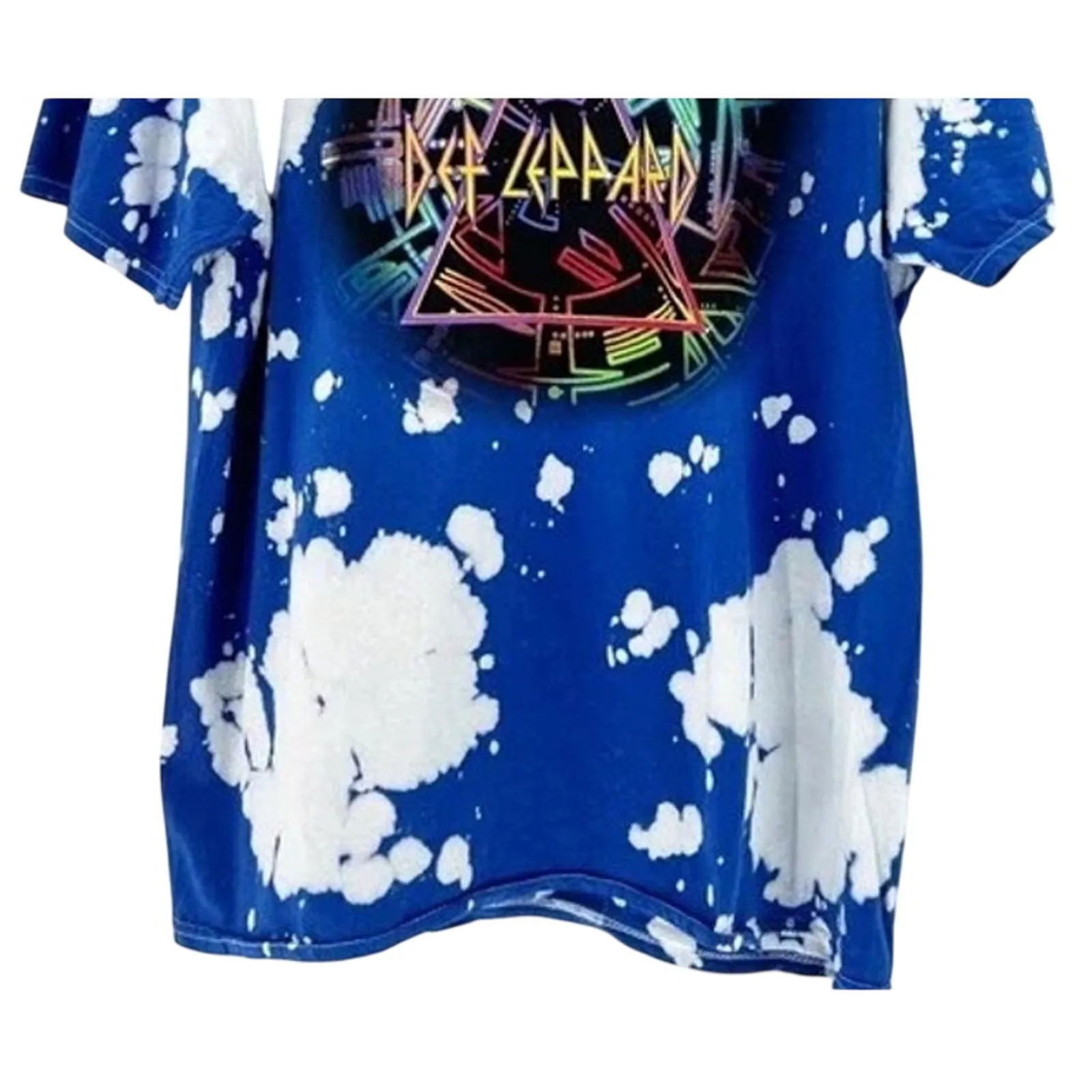 Def Leppard Vintage Style Bleached Tie Dye Graphic Unisex T Shirt M Blue Multi - Image 4