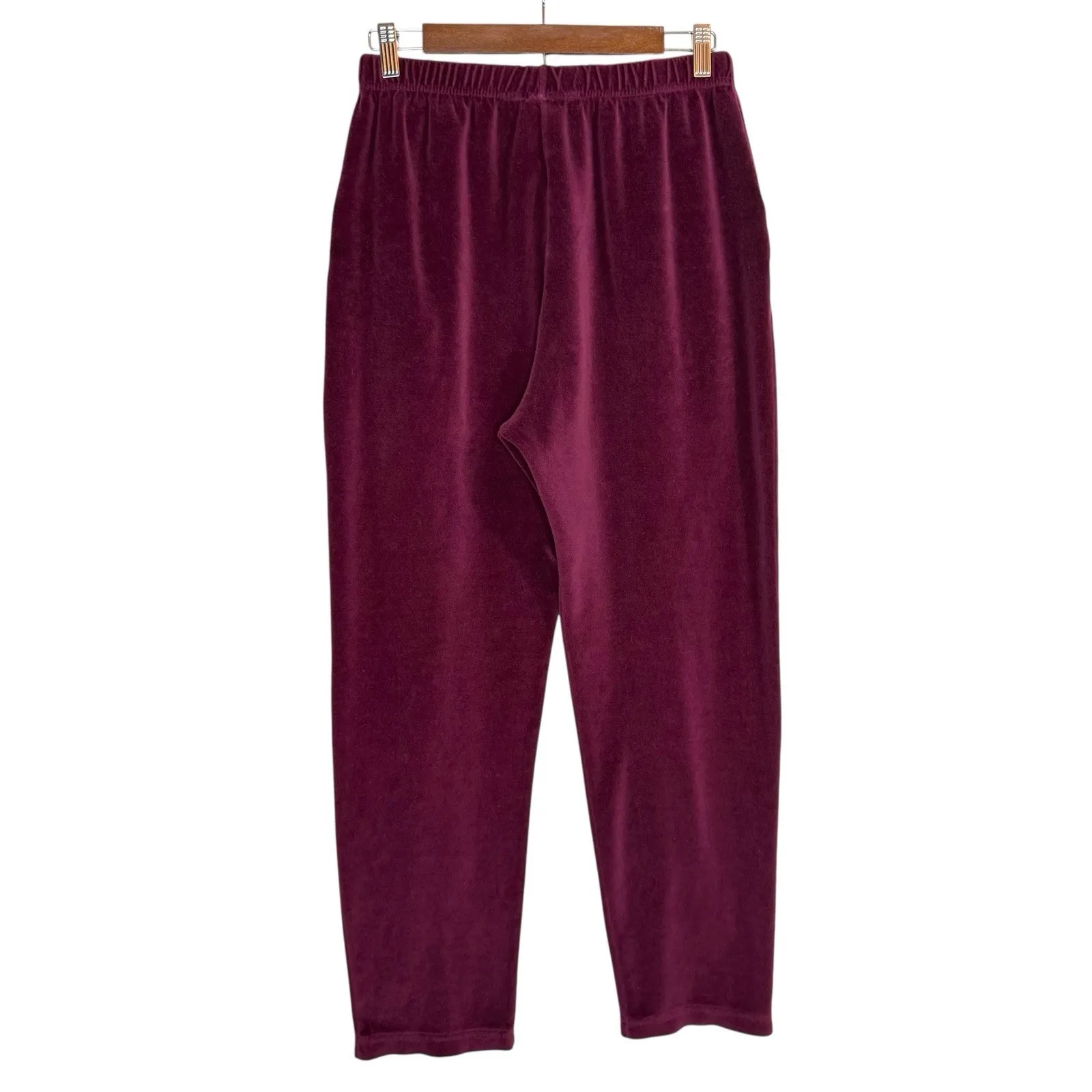 Vintage L.L. Bean Velour Tracksuit M Burgundy Mock Neck Sweater Pants Set USA Red Size M - Image 5