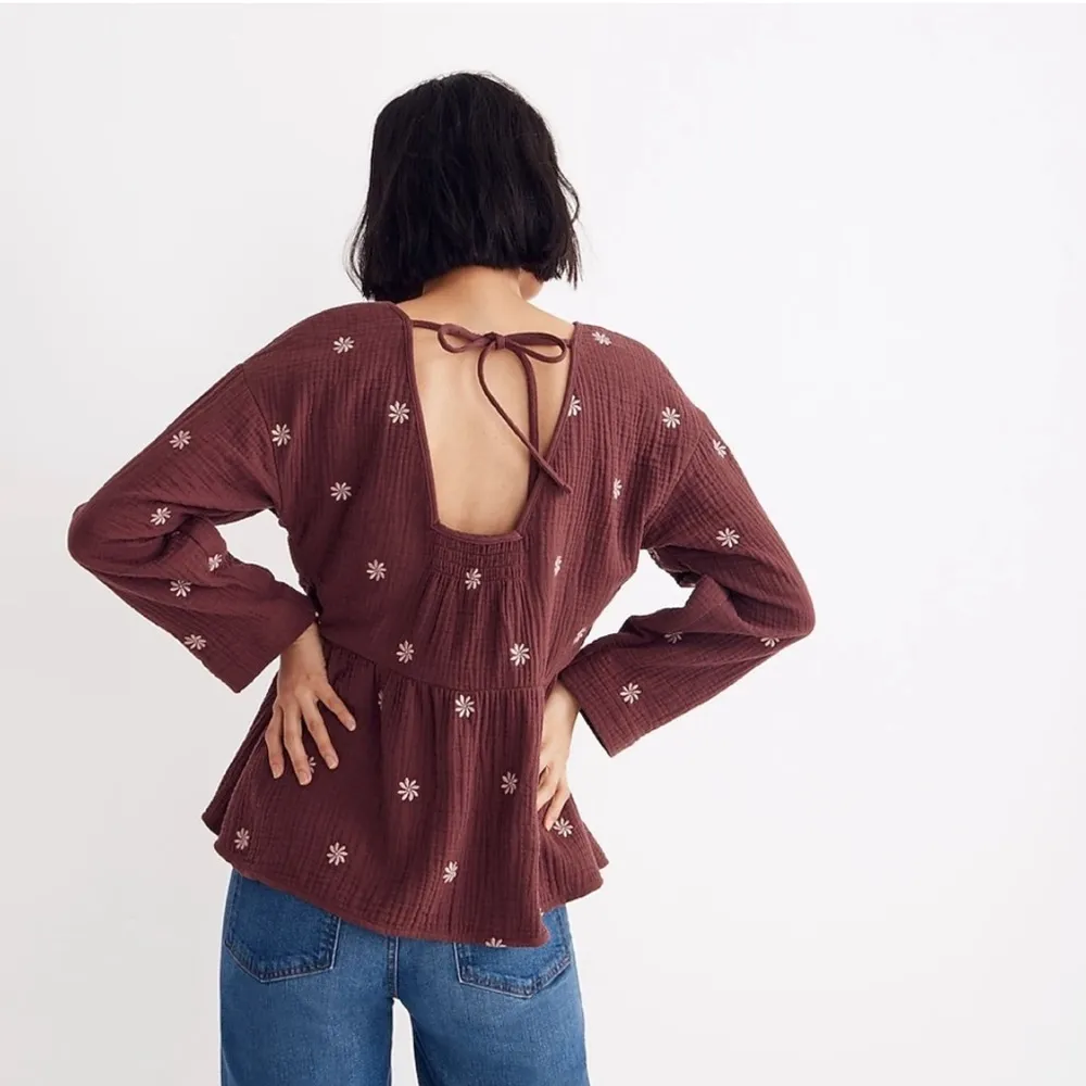 Madewell Embroidered Lightspun Peplum Open-Back‎ Top Size XS - Image 2