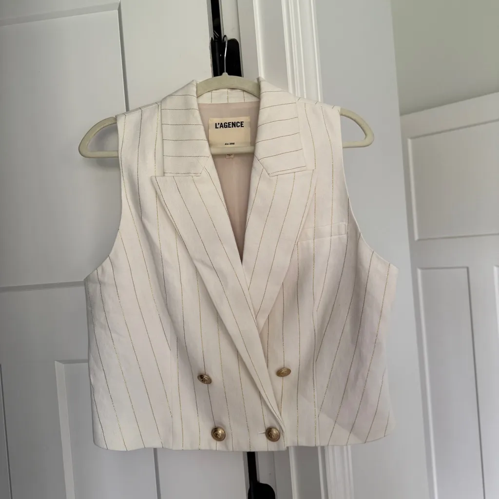 L'AGENCE Fable Double-Breasted Ivory Striped Gold Buttons - Image 4