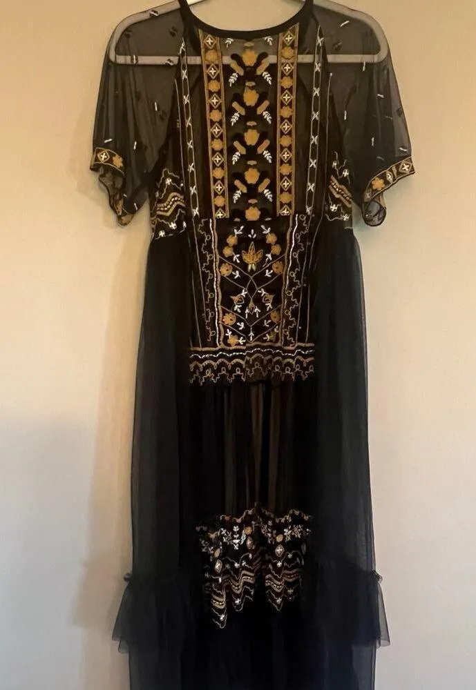 Free People Sabrina Maxi Dress Sheer Mesh Sequin Embroidered Boho Ruffle XS NWOT - Image 2