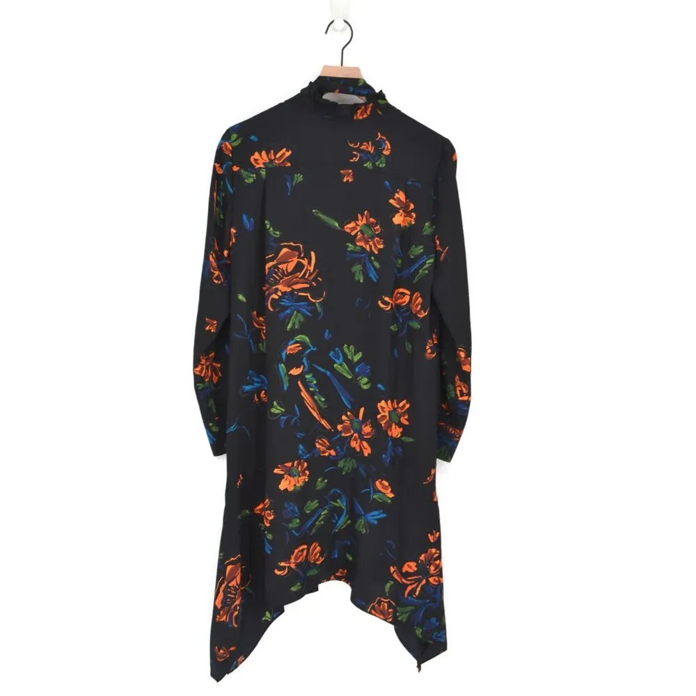 NEW Tory Burch Cora Long Sleeve Dress Asymmetric Hem Ceramic Bouquet Floral 8 - Image 4