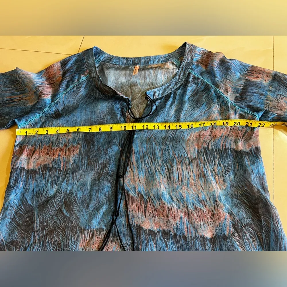 Sweewe Paris blue multicolors blouse 3/4 SleevesTop Sz M/L - Image 12