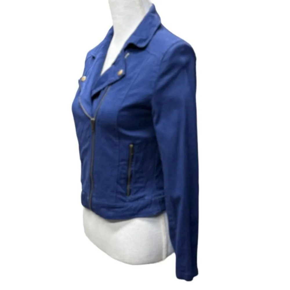 Naked Zebra Royal‎ Blue Moto Jacket Women's Size S Cotton Blend Zip Front Casual - Image 3