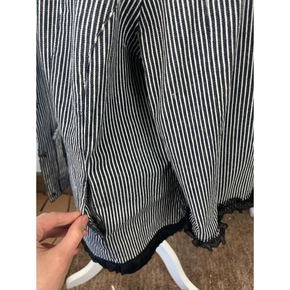 VTG AMI Blazer Jacket Black White Striped Ruffle 3/4 Sleeve Vintage Women's 1X - Image 6