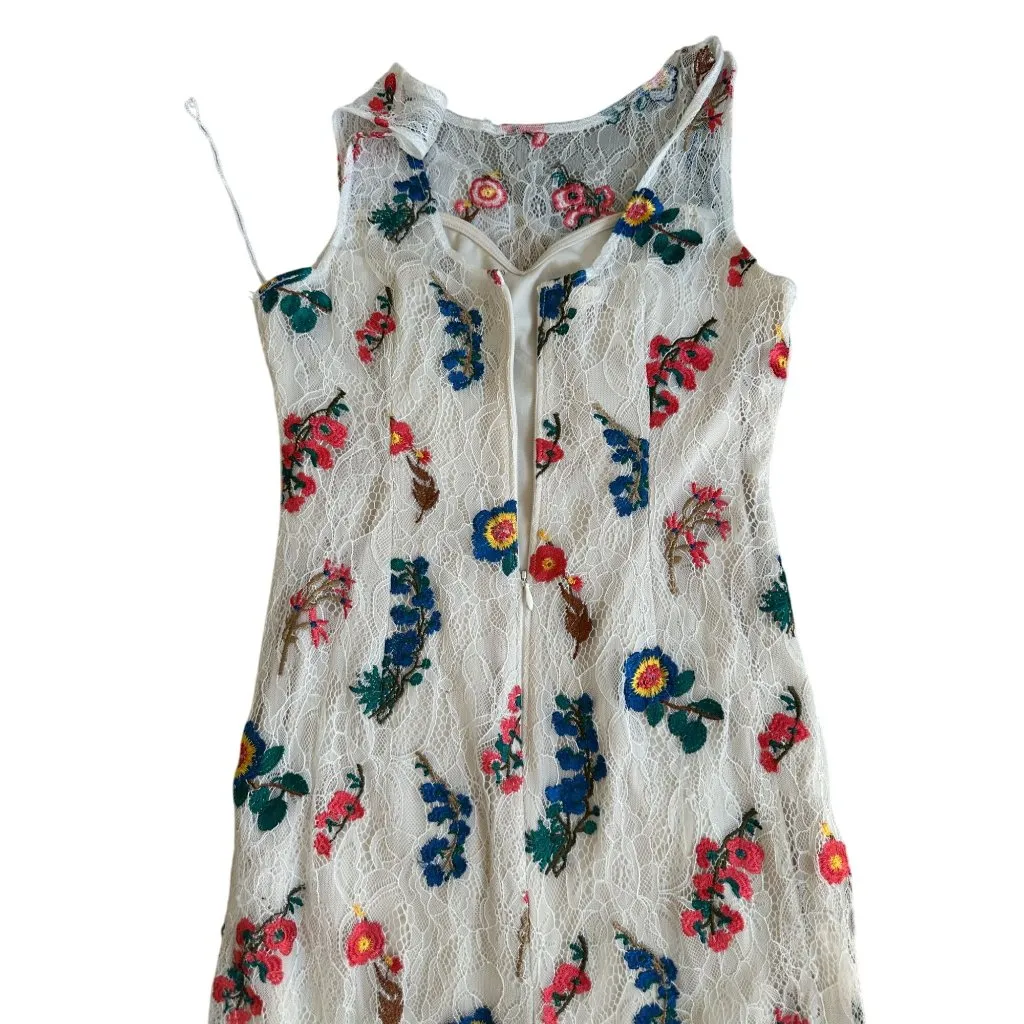 ADRIANNA PAPELL Ivory Floral Embroidered Dress Size 4 - Image 7