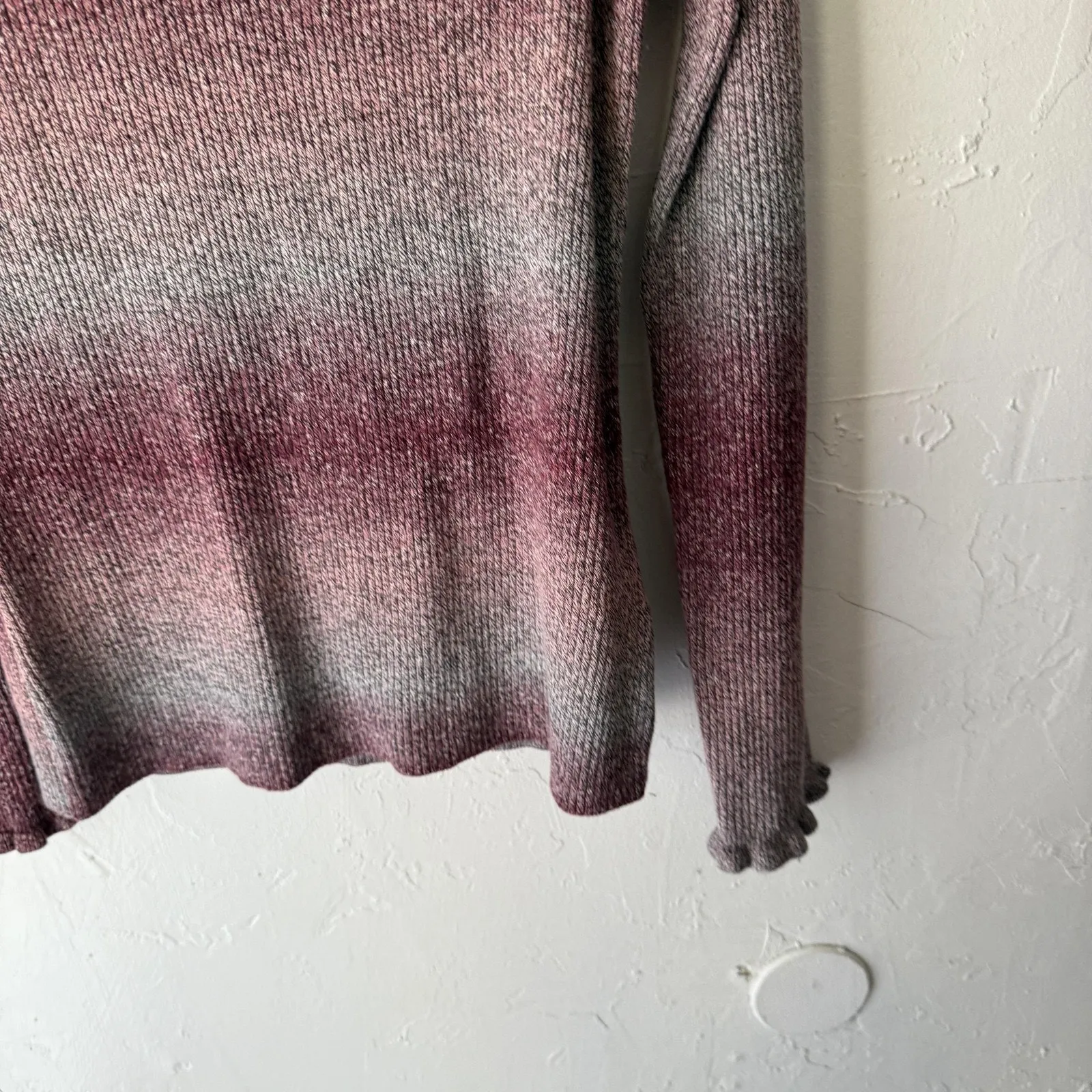 IN San Francisco Sweater Y2k Large Knit Ruffle Mock Neck Pullover Ombre Fall Purple - Image 3