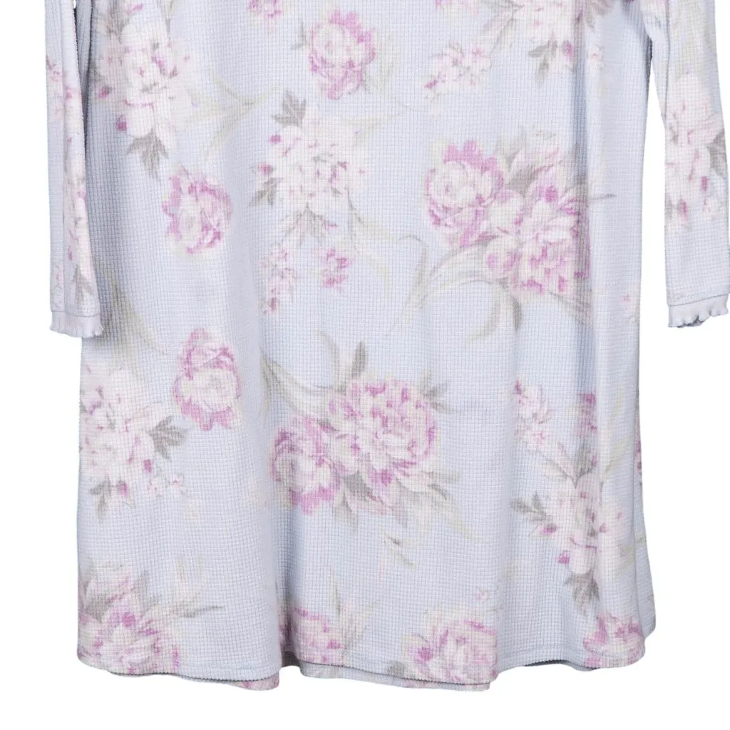 Miss Elaine Floral Nightgown L Womens Long Sleeve Blue Purple Waffle Soft PJs Size L - Image 3