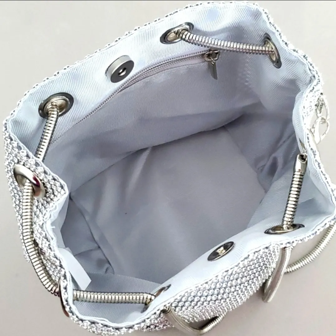 Vintage Rhinestone Bucket Bag Silver - Image 6