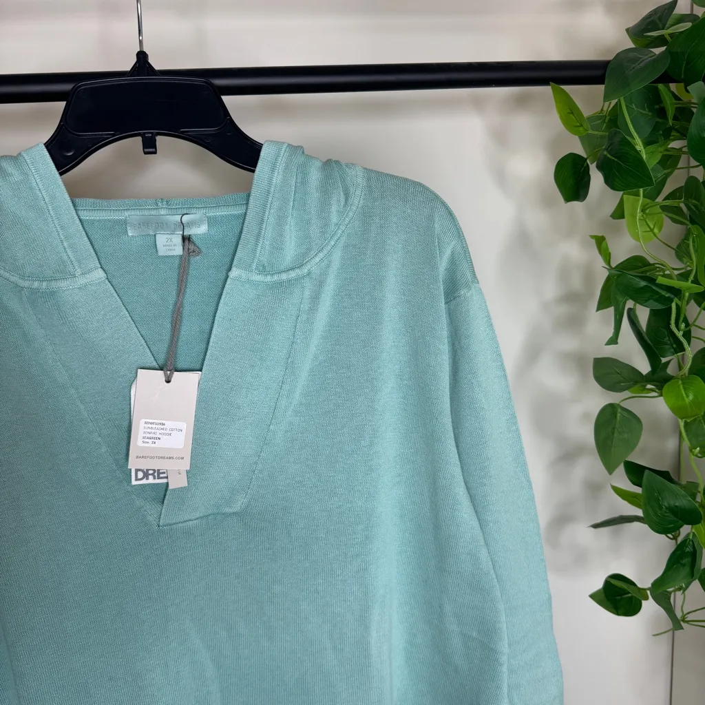 NWT Barefoot Dreams Sunbleached 100% Cotton Bonfire Hoodie Seagreen 2X - Image 9