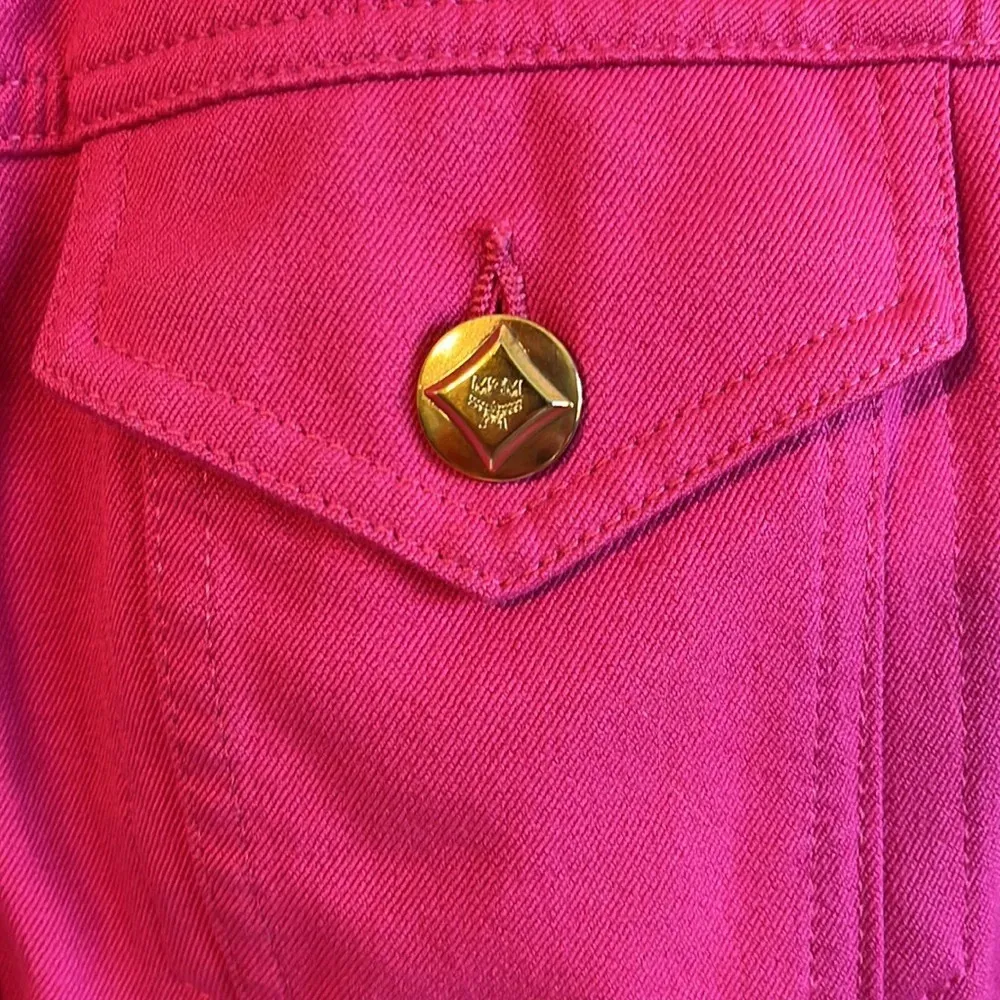 MCM Vintage 90s Barbiecore Denim Style Jacket with Gold Hardware - Image 3