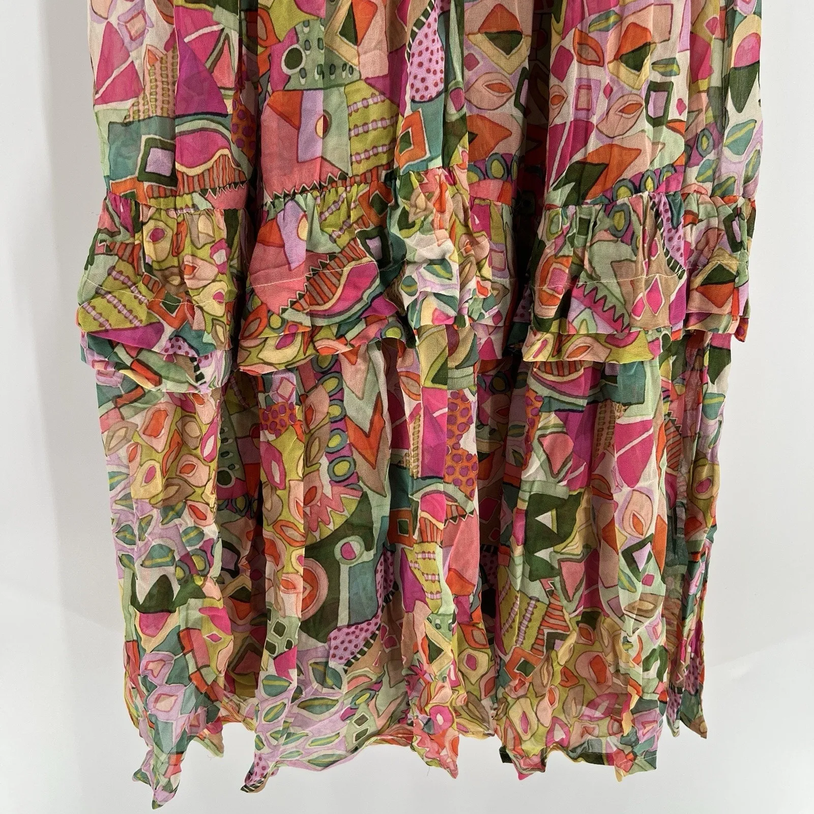 Tolani Collection Sherah Maxi Dress Tropical Long Sleeves Button Smocked Size XS - Image 4