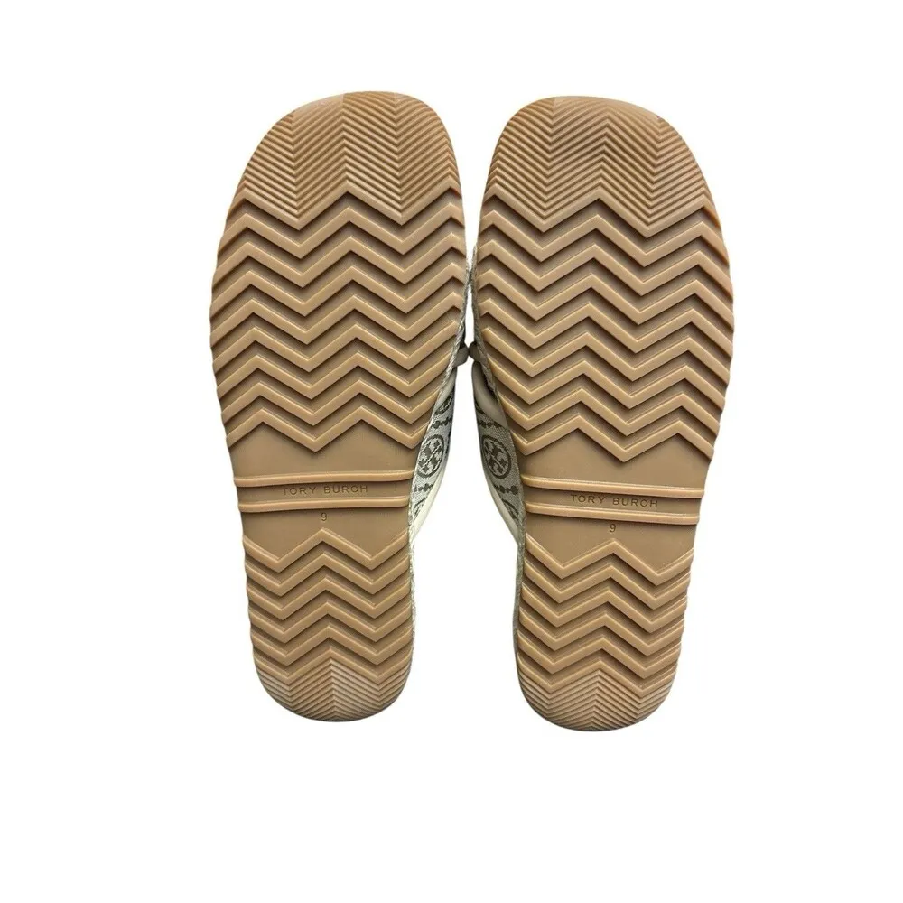 Tory Burch T Monogram Crisscross Espadrille Cream Slide Sandals Size 9 New - Image 5