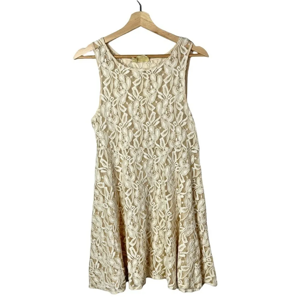 Free People Ivory Miles of Lace Mini Dress M - Image 2