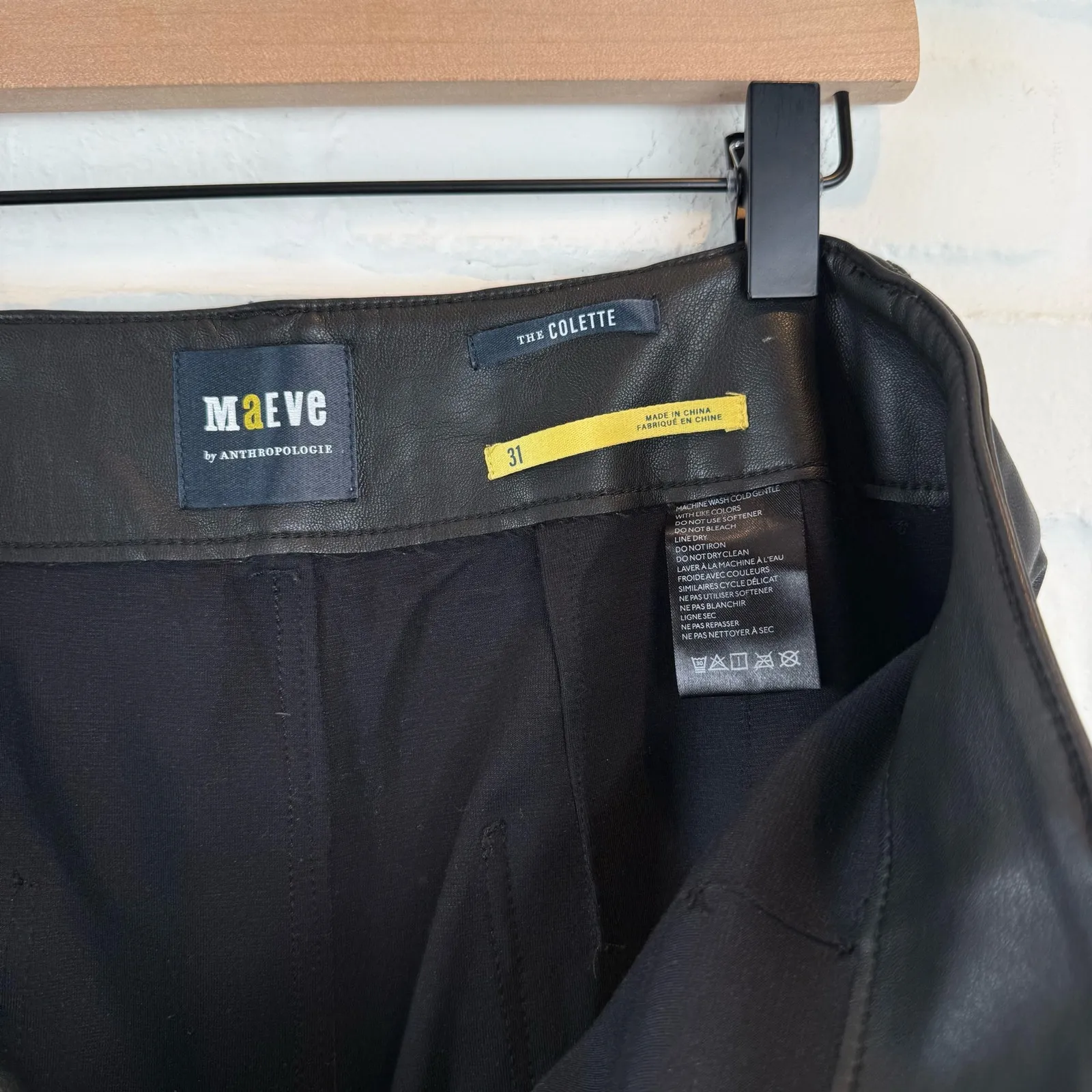 Anthropologie Maeve Black Faux Leather The Colette Crop Pant High Rise Size 31 - Image 15