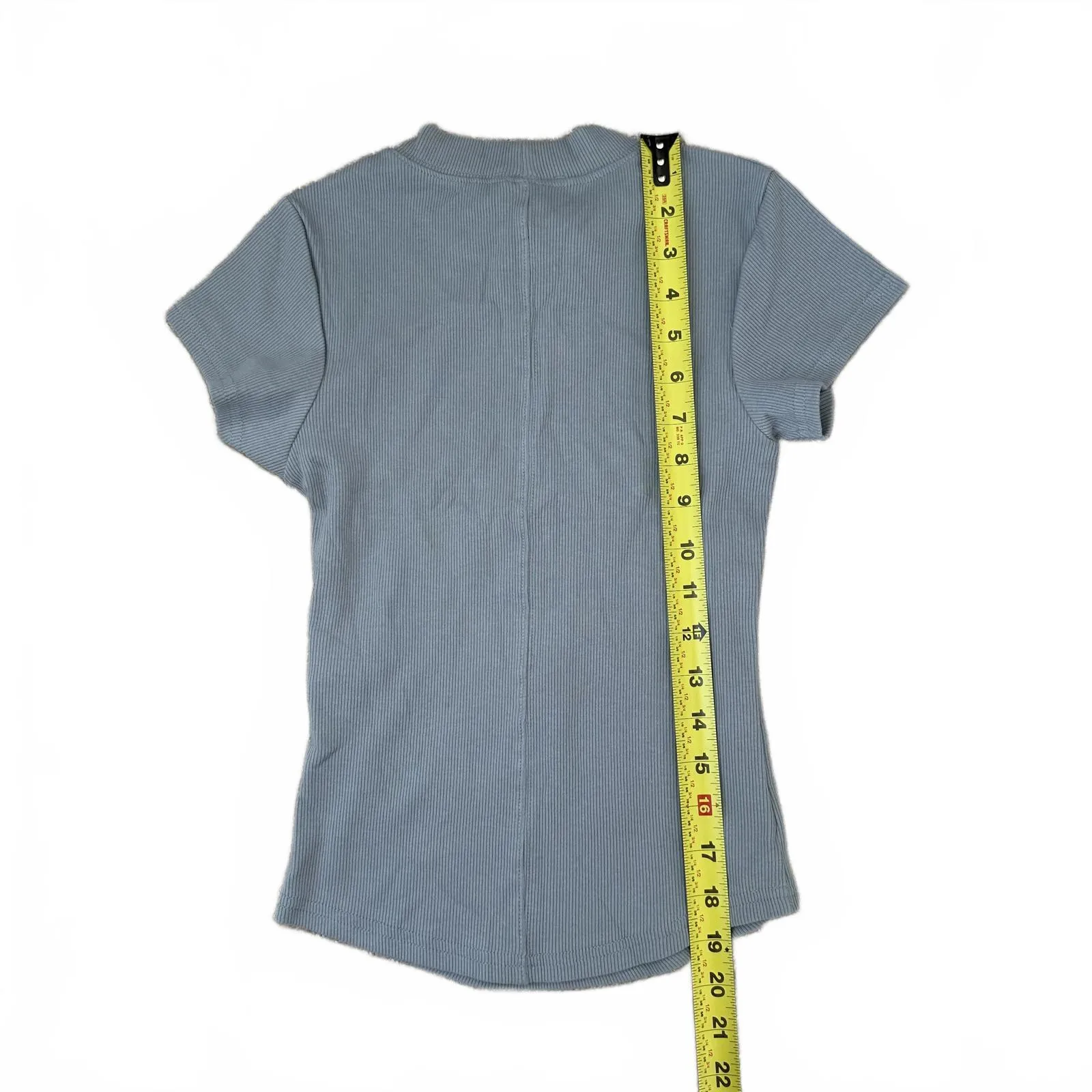 TopShop Cotton Blend Ribbed Curve Hem Fitted Baby Tee Blue NWT XS - Image 4