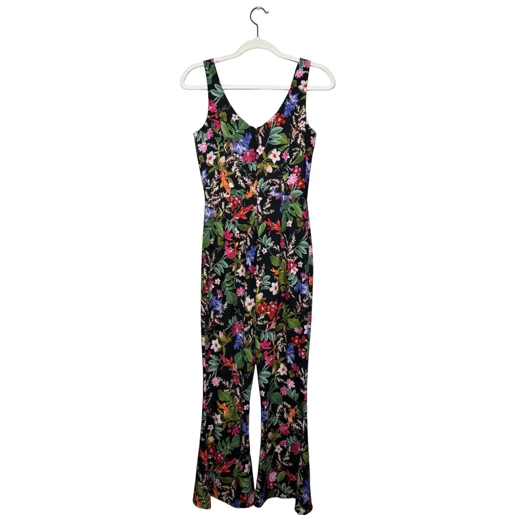Gianni Bini Sophia Floral Print Cropped Flared Jumpsuit Size 0 Sleeveless Black - Image 5