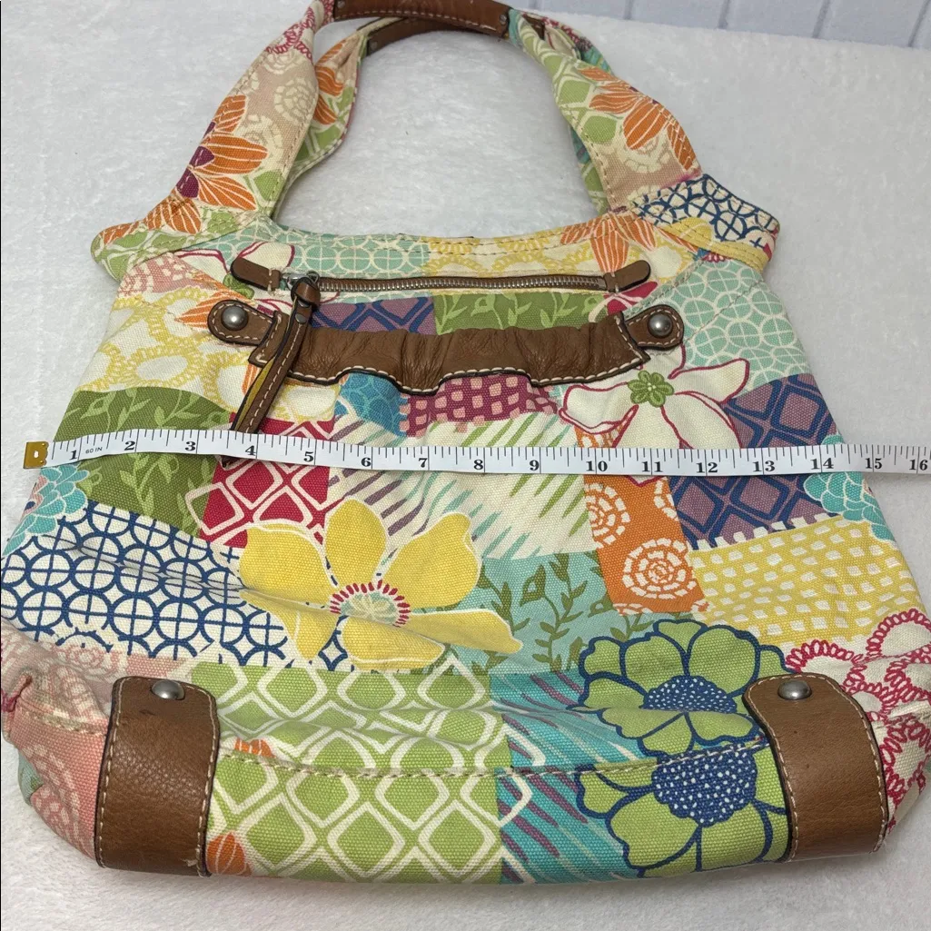 Vintage Fossil Original Brand Patchwork/Floral Canvas Bag With Leather Detail - Image 7