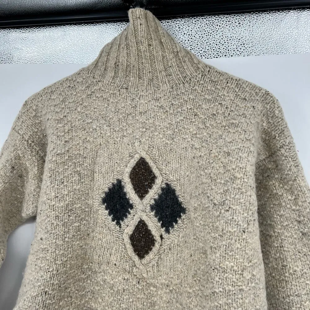 Vintage Carraig Donn Aran handknit Ireland Irish Wool cream Sweater size medium - Image 6