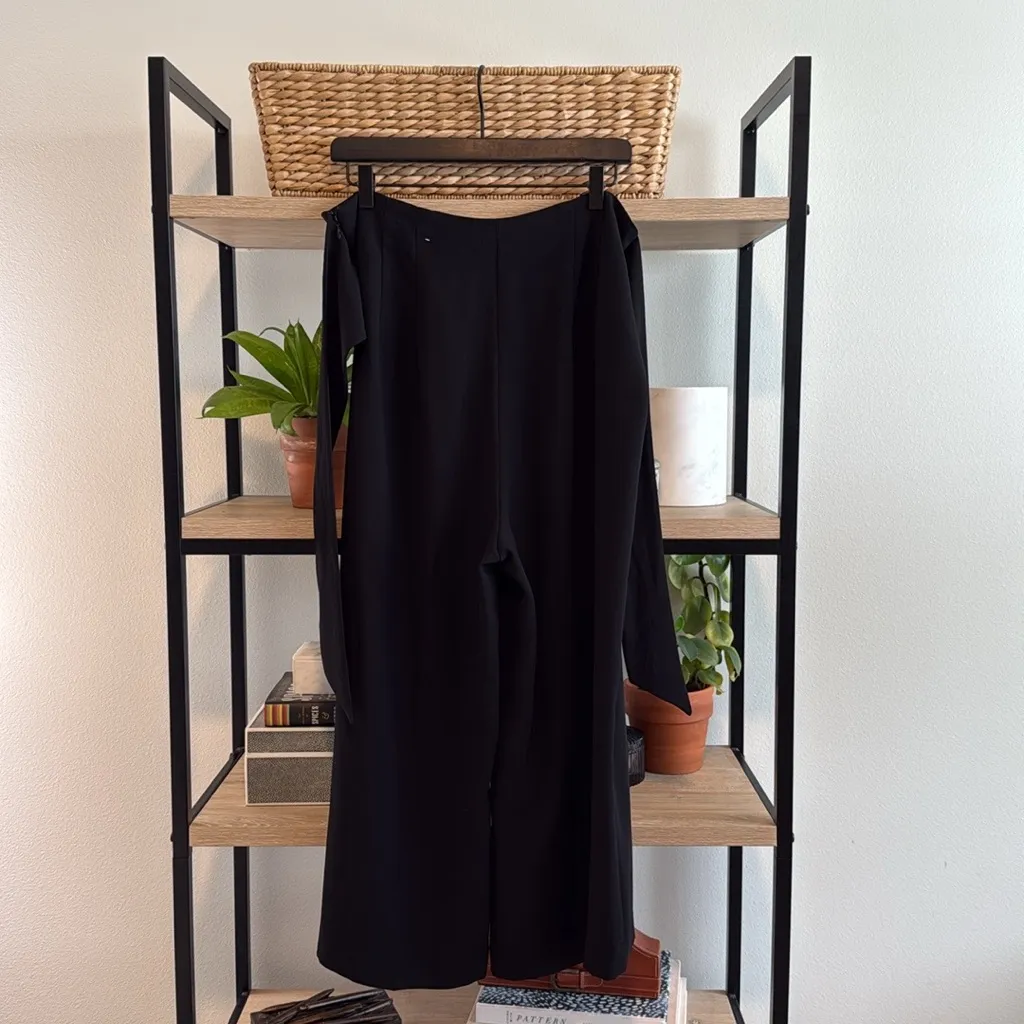 Express High-Rise Black Cropped Culottes w/Self Belt Woven Career Dress Pant, 12 - Image 6