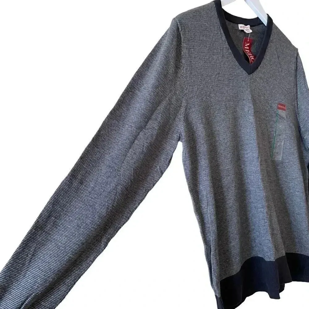 Merona Gray Black V-Neck Cotton Lightweight Soft Cozy Long Unisex Sweater SZ M - Image 5