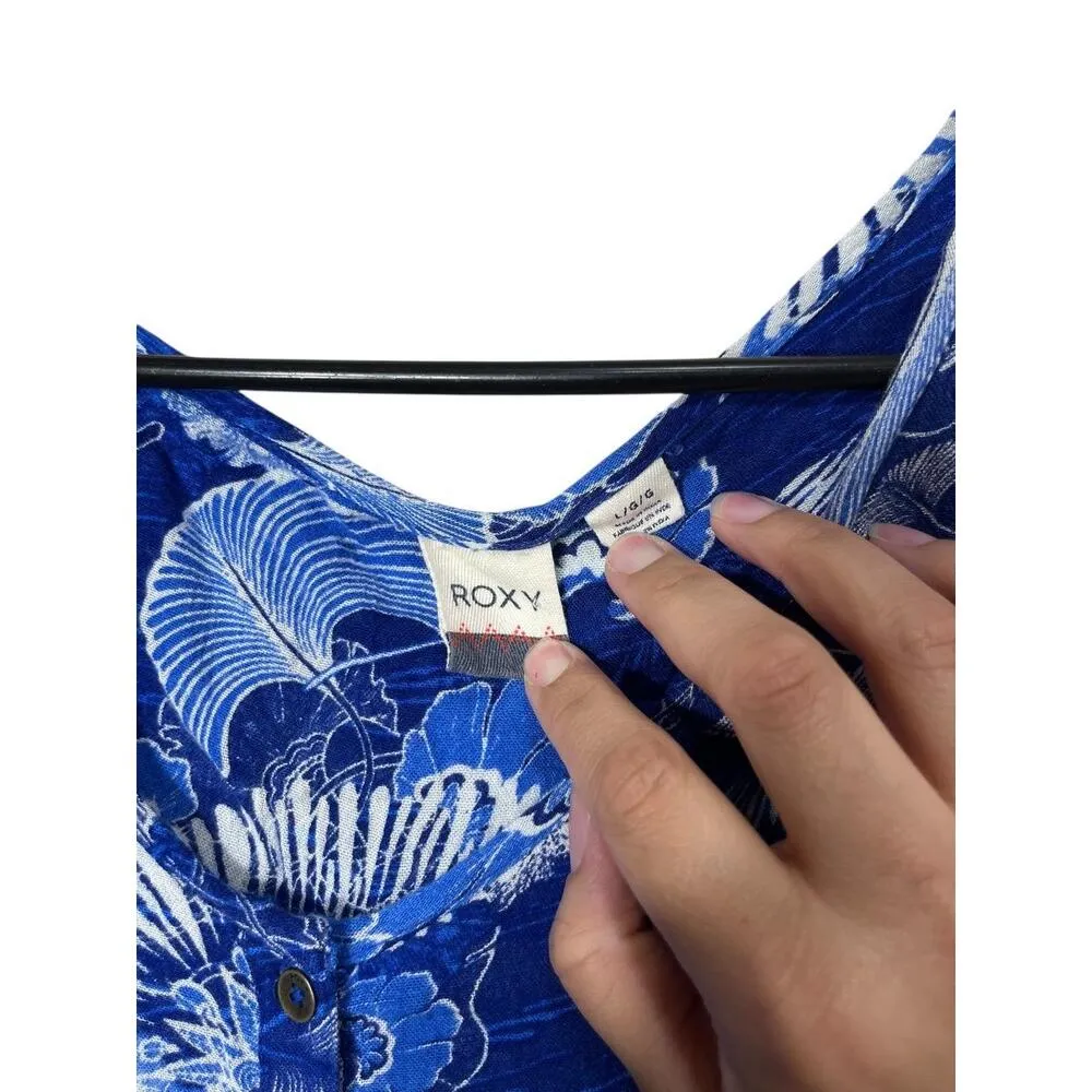 Roxy Blue Floral Print Long Sleeve Button Front Romper Large - Image 6