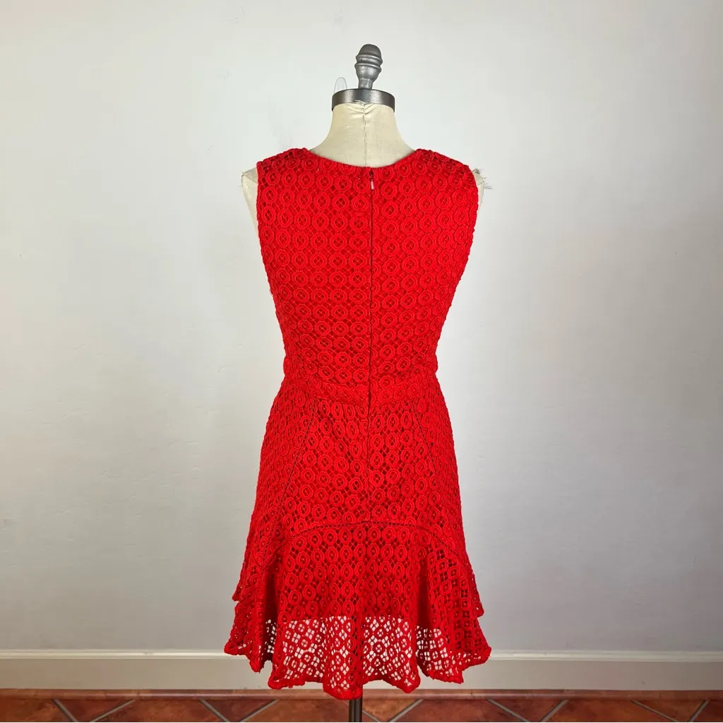 San & Soni Red Lace Flare Dress Size 4 - Image 6