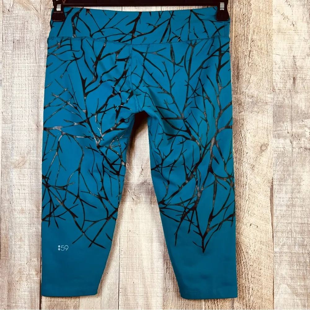 Splits59. Size Small Green-Blue & Black Capri Leggings w/Waistband Pocket - Image 2