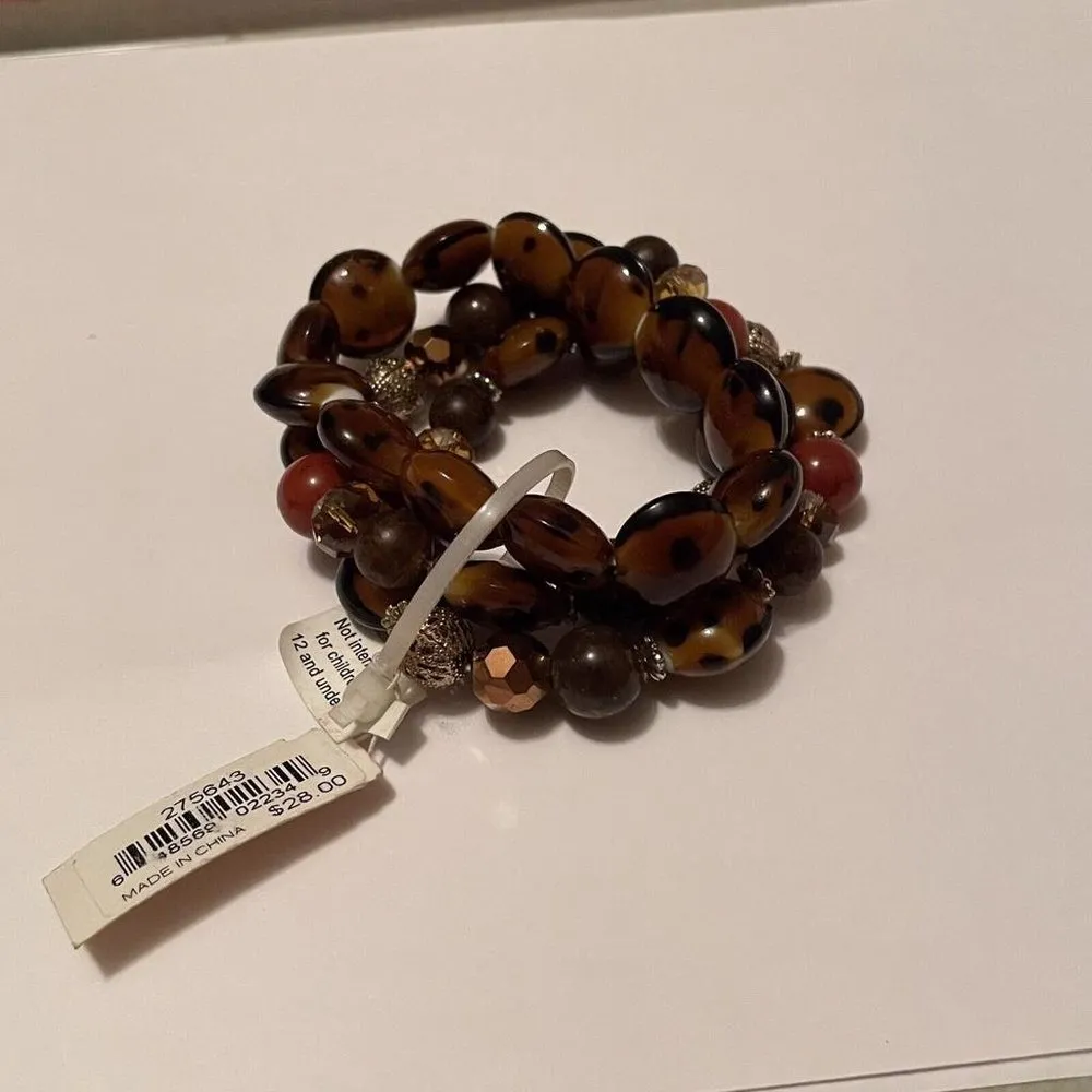 NWT Brown Bead Stretchy Bracelet 3 Piece Set $28 MSRP - Image 6