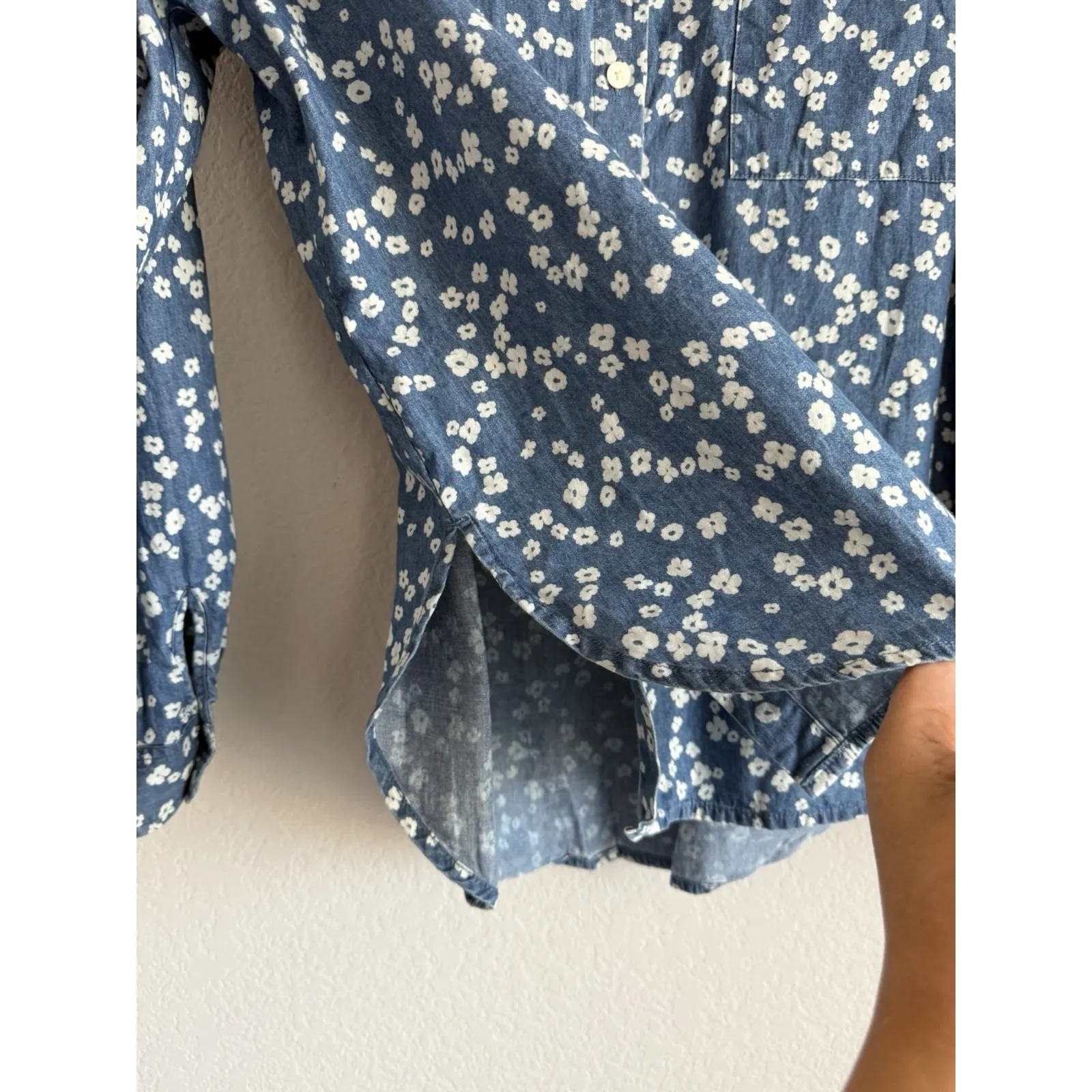 Loft Women's Large Bloom Chambray Everyday Relaxed Button Up Shirt Casual Boho - Image 10