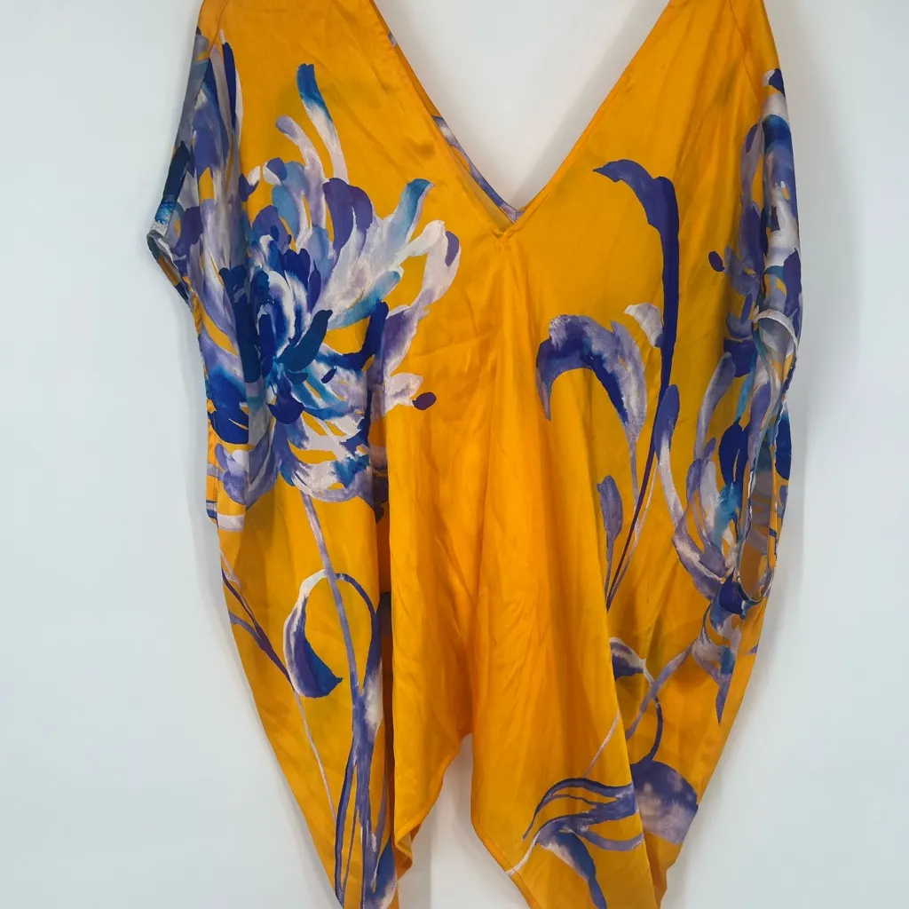 Marciano Vibrant Orange Floral Poncho flow slik Top - Image 7