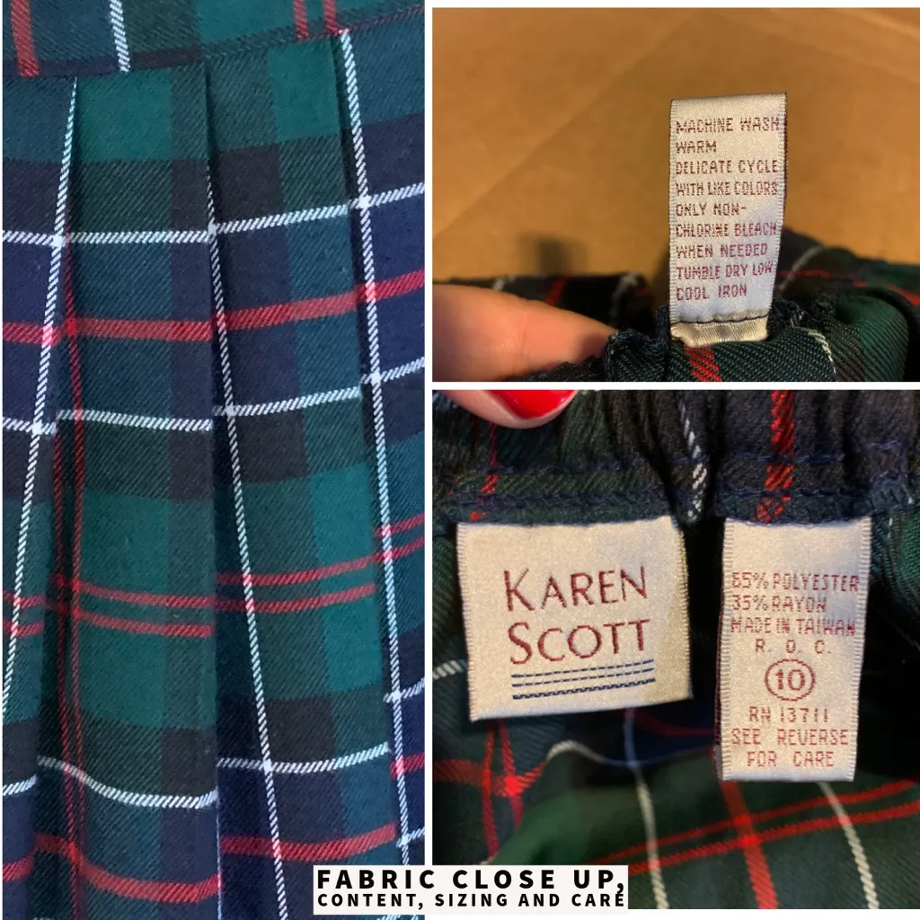 KAREN SCOTT VINTAGE 1990'S GREEN, BLUE, RED & BLACK PLAID A-LINE SKIRT (10) - Image 11