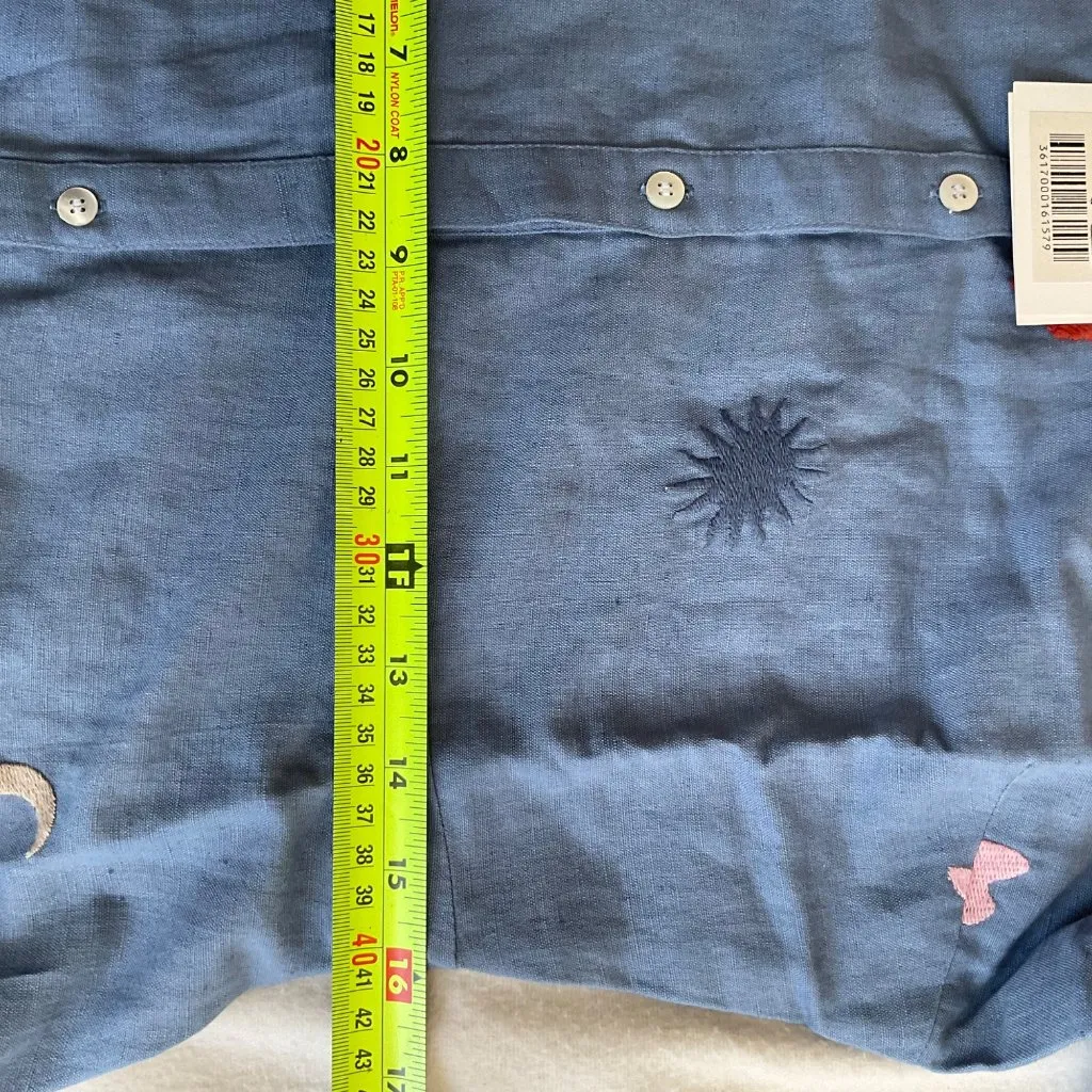 NWT SEZANE Pangea blue multicolor embroidered linen Bella MIDI dress size36 us4 - Image 6