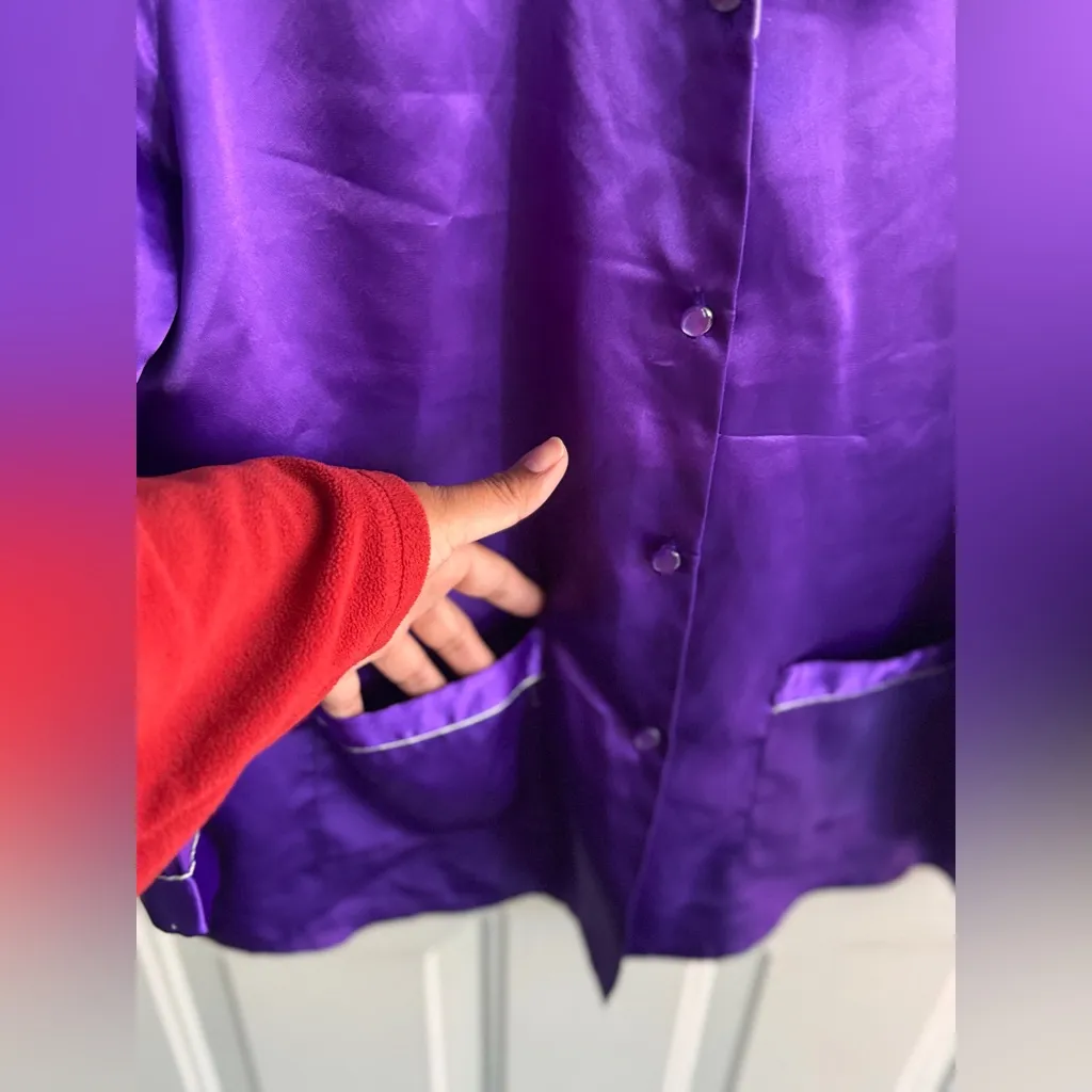 Vibrant Purple Satin Pajama Set 💜 Y2K Glam Sleepwear (M) Size M - Image 4