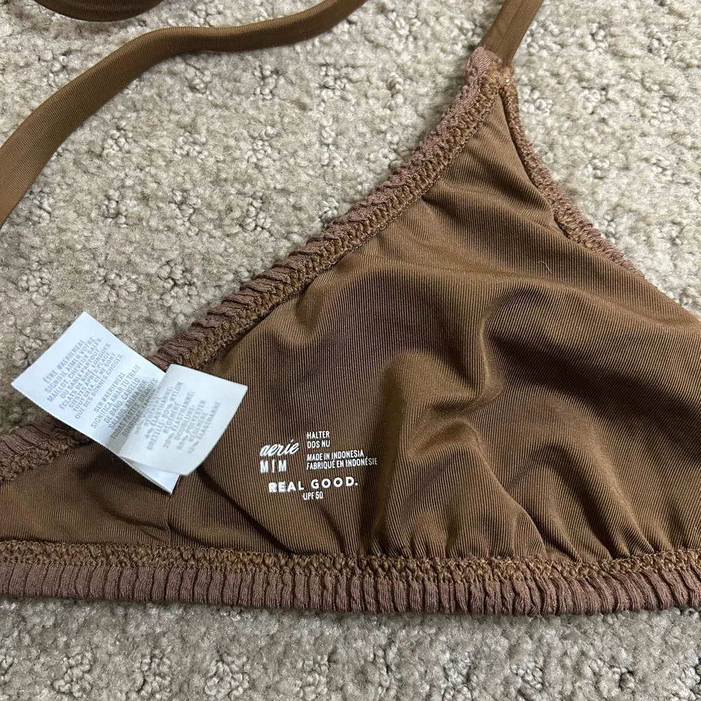 Aerie Women’s Medium Crinkle Halter Voop Bikini Top-Dark Brown - Image 5