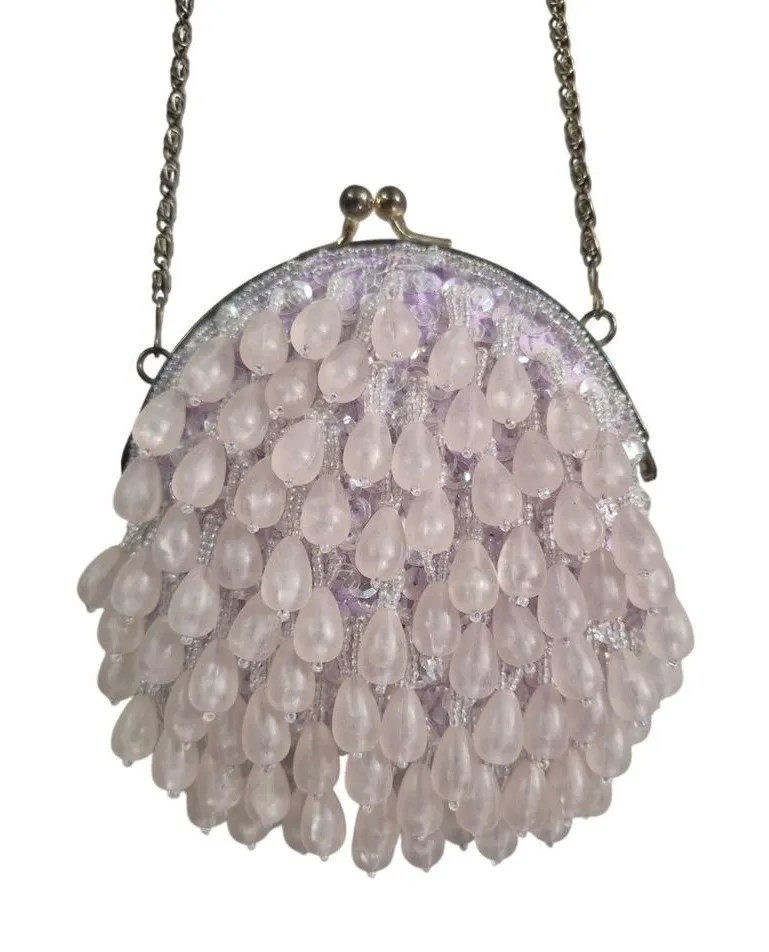 VTG 80s La Regale Ltd Pale Purple Teardrop Fringe Silver Convertible Purse - Image 1