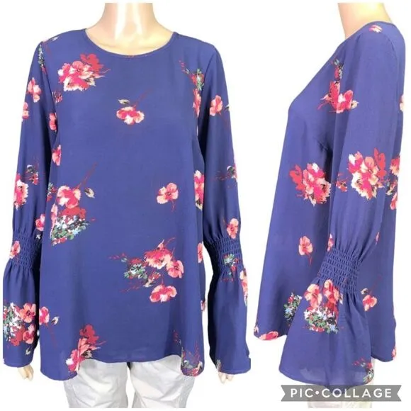 Isabel Maternity Womens Floral Bell Sleeve Pullover Blouse Tunic Top XS - Image 1