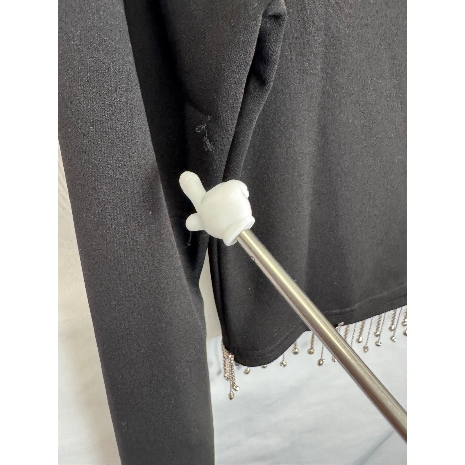 Aqua Black Long‎ Sleeve Rhinestone Fringe Crop Top Womens XS - Image 7