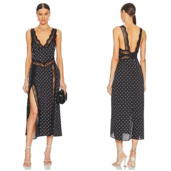 INTIMATELY FREE PEOPLE Bad For You Slip Dress ~ Black Polka Dot Print Lace L NWT - Image 2