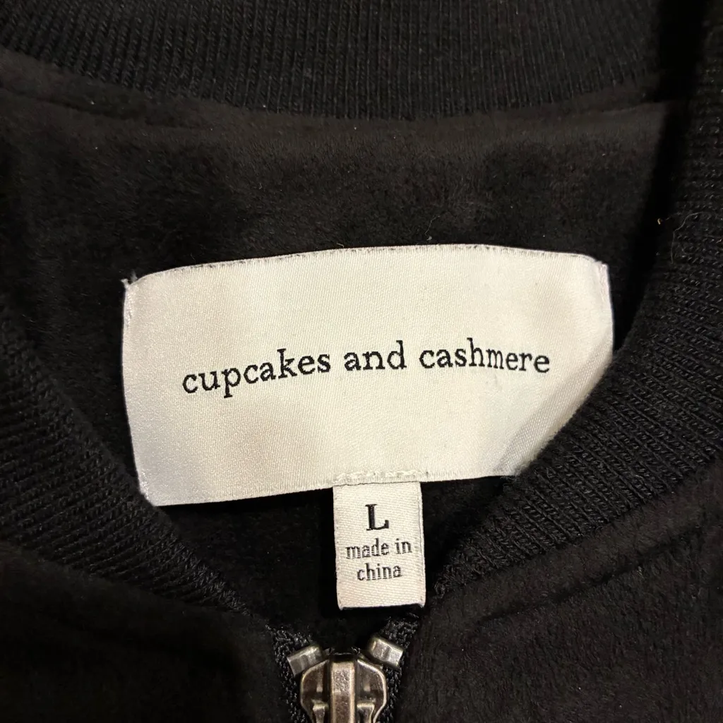 Cupcakes & Cashmere Women’s Black Faux Suede Vegan Bomber Jacket Size L Size L - Image 3