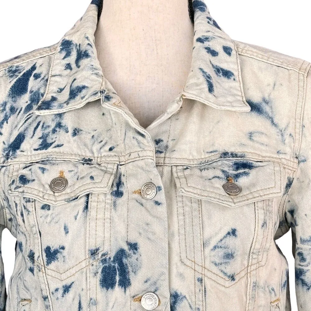 Free People Small Rumors Jean Jacket Button-Up Jones Tie-Dye Long Sleeve Pockets - Image 2