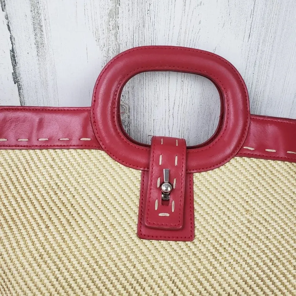 Valerie Stevens Beige Woven Red Faux-Leather Trim Handbag Women's Purse - Image 2