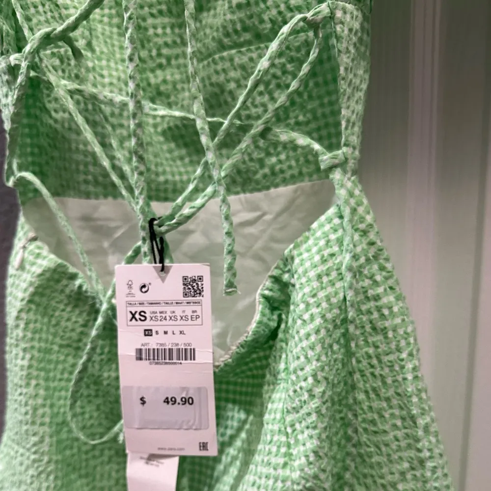Zara gingham green structured tie up mini dress size XS NWT - Image 4