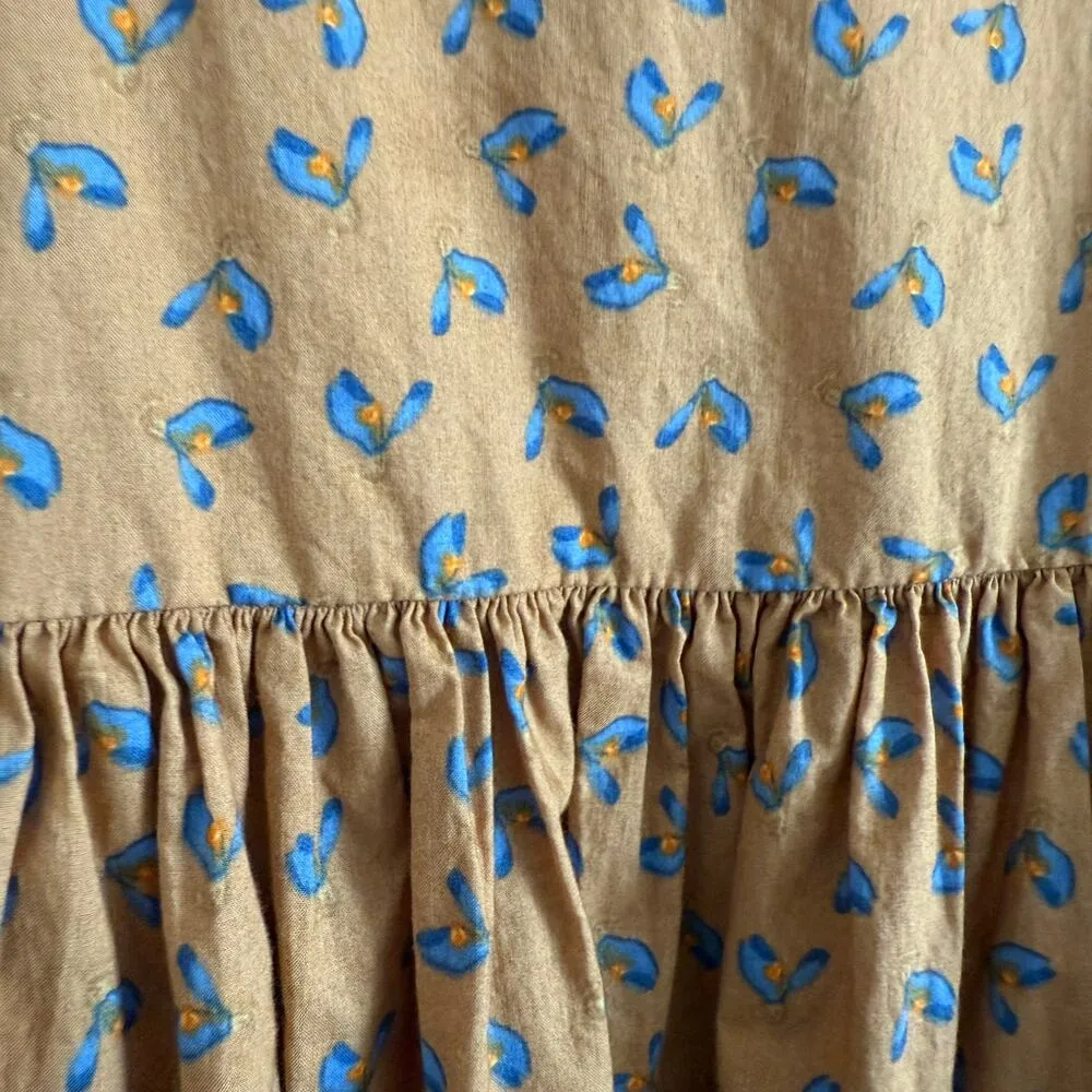 JUST FEMALE Merle Tent Cotton Square Neck Brown Floral Print Dress Extra Small Size XS - Image 4