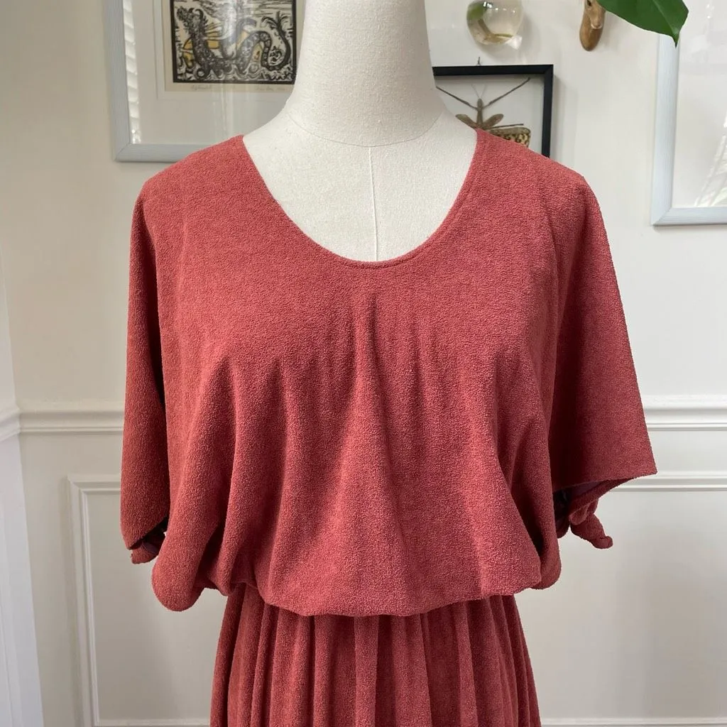 Vintage 70s Patty O’Neil Rusty Brown Blouson Midi Dress XS - Image 3