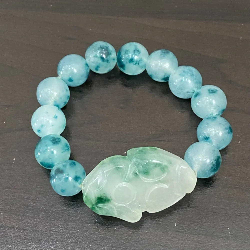 Handmade Pi Xiu Green Chalcedony Beads Natural Gemstone Lucky Bracelet One Size - Image 9